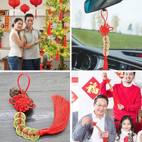 6 قطع زينة السنة الصينية الجديدة، 2024 سنة التنين النحاس عملة فنغ شوي المعلقة الحلي، سحر محظوظ الصينية الذهب عملة عقدة المعلقات للمنزل مهرجان السيارة حظا سعيدا الثروة ثروة النجاح in Kuwait