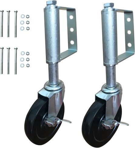 Spring Loaded Gate Caster 4", with Brake, Heavy Duty Gate Caster Wheels with Universal Mount Pate, 275 lbs Load Capacity, 4 Inches (4 Inches(ONE PCS)) in Kuwait
