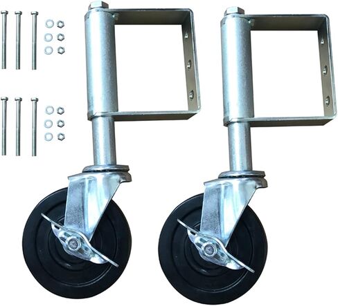 Spring Loaded Gate Caster 4", with Brake, Heavy Duty Gate Caster Wheels with Universal Mount Pate, 275 lbs Load Capacity, 4 Inches (4 Inches(ONE PCS)) in Kuwait