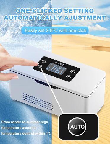 حقيبة سفر مبرد لقلم الأنسولين MVIIOE ثلاجة أنسولين محمولة معتمدة من إدارة أمن المواصلات الأمريكية وشاشة عرض درجة حرارة LED مع نظام درجة حرارة تلقائي يحافظ على التبريد من 35 درجة فهرنهايت إلى 46 درجة فهرنهايت، إنذار شحن USB (أبيض) in Kuwait