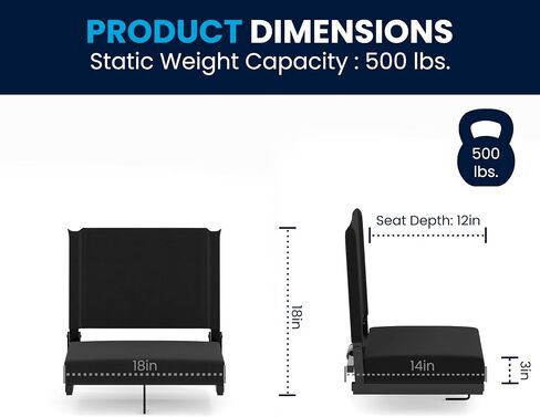 Flash Furniture Grandstand Portable Stadium Seats for Bleachers or Benches, Folding Padded Stadium Chairs with Handle, Pack of 2, 500 lb. Weight Capacity, Black in Kuwait