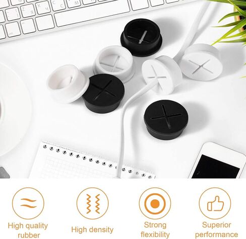 MOROBOR Flexible Silicone Cable Cord Grommet, 10pcs 25mm Black Rubber Grommets for Desk, Table, Wire Hole Cover Cable Management Wire Organizer in Saudi Arabia