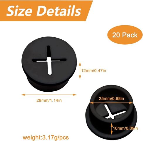 MOROBOR Flexible Silicone Cable Cord Grommet, 10pcs 25mm Black Rubber Grommets for Desk, Table, Wire Hole Cover Cable Management Wire Organizer in Saudi Arabia