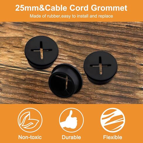 MOROBOR Flexible Silicone Cable Cord Grommet, 10pcs 25mm Black Rubber Grommets for Desk, Table, Wire Hole Cover Cable Management Wire Organizer in Saudi Arabia