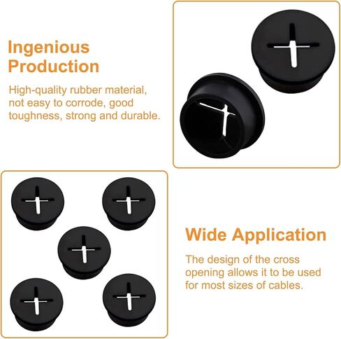 MOROBOR Flexible Silicone Cable Cord Grommet, 10pcs 25mm Black Rubber Grommets for Desk, Table, Wire Hole Cover Cable Management Wire Organizer in Saudi Arabia