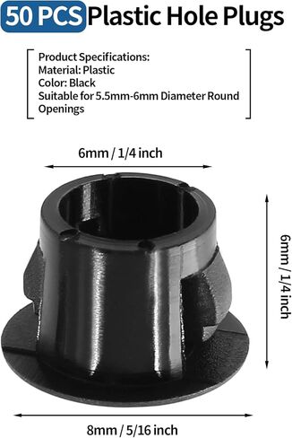 50 قطعة من سدادات الفتحات البلاستيكية 6 مم / 1/4 بوصة، غطاء فتحة من النوع الأسود المتدفق في المقابس البلاستيكية، أنبوب فتحة غطاء الأنبوب، قابس غطاء نهاية مستدير، قابس لوحة غطاء لأثاث طاولة الكرسي in Kuwait