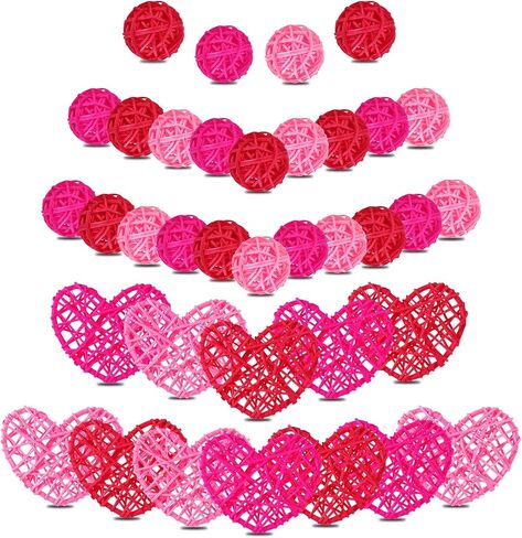 36 Pieces Vase Filler Wicker Rattan Balls Colorful Vase Filler for Home Decor Table Decorative Balls for Bowls Natural Rattan Balls for Holiday Party Decoration(Red Series, Round and Heart) in Saudi Arabia