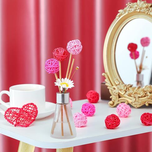 36 Pieces Vase Filler Wicker Rattan Balls Colorful Vase Filler for Home Decor Table Decorative Balls for Bowls Natural Rattan Balls for Holiday Party Decoration(Red Series, Round and Heart) in Saudi Arabia