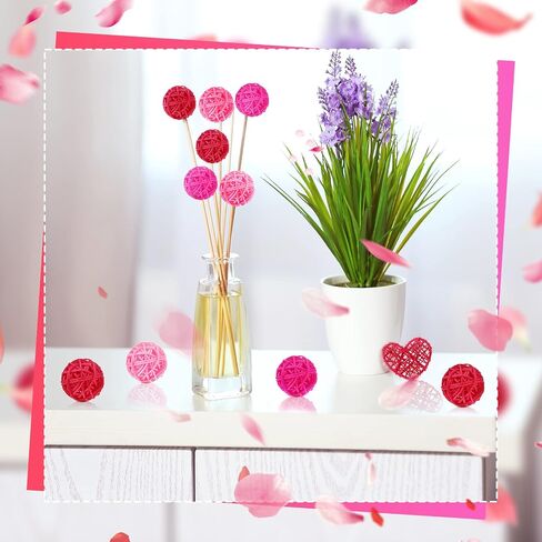 36 Pieces Vase Filler Wicker Rattan Balls Colorful Vase Filler for Home Decor Table Decorative Balls for Bowls Natural Rattan Balls for Holiday Party Decoration(Red Series, Round and Heart) in Saudi Arabia