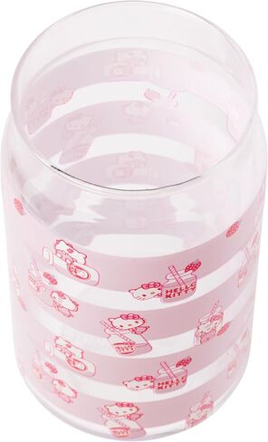 Silver Buffalo Hello Kitty Strawberry Design Glass Tumbler with Bamboo Lid and Glass Straw, 16 Ounces in Saudi Arabia
