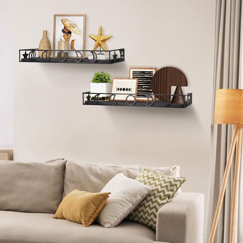 Y&ME YM Black Floating Shelves with Towel Rack - Set of 2 Bathroom Shelves Wall Mounted Hanging, Wood Floating Decorative Shelves for Stylish Storage in Bathroom, Kitchen, Living Room & Bedroom in Saudi Arabia