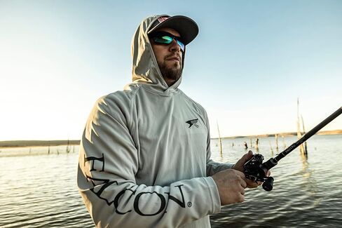 تيشيرت بغطاء للرأس بأكمام طويلة للرجال من Falcon Rods، رمادي، 3XL in Kuwait