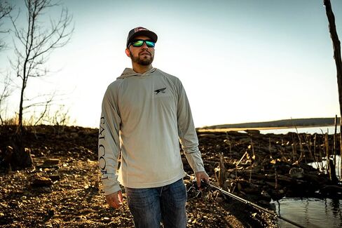 تيشيرت بغطاء للرأس بأكمام طويلة للرجال من Falcon Rods، رمادي، 3XL in Kuwait