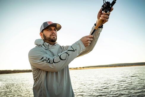 تيشيرت بغطاء للرأس بأكمام طويلة للرجال من Falcon Rods، رمادي، 3XL in Kuwait