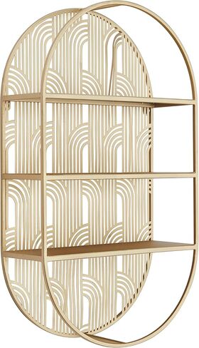 رف جداري CosmoLiving من Cosmopolitan معدني هندسي بيضاوي 3 مستويات بنمط قوس، 40.64 سم × 15.24 سم × 71.12 سم، ذهبي in Saudi Arabia