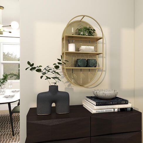 رف جداري CosmoLiving من Cosmopolitan معدني هندسي بيضاوي 3 مستويات بنمط قوس، 40.64 سم × 15.24 سم × 71.12 سم، ذهبي in Saudi Arabia