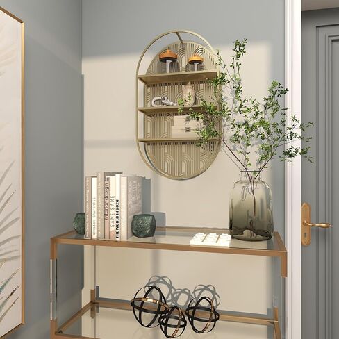 رف جداري CosmoLiving من Cosmopolitan معدني هندسي بيضاوي 3 مستويات بنمط قوس، 40.64 سم × 15.24 سم × 71.12 سم، ذهبي in Saudi Arabia