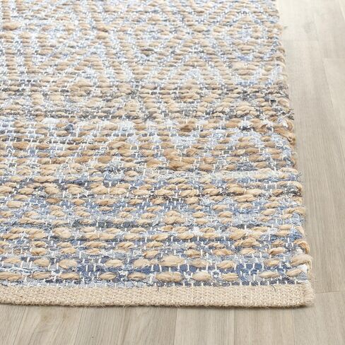 سجادة SAFAVIEH Cape Cod Collection - 2'3" x 4'، طبيعية وزرقاء، نسيج مسطح مصنوع يدويًا من الجوت الساحلي المضفر، مثالية للمناطق ذات حركة المرور العالية في المدخل، وغرفة المعيشة، وغرفة النوم (CAP351A) in Saudi Arabia
