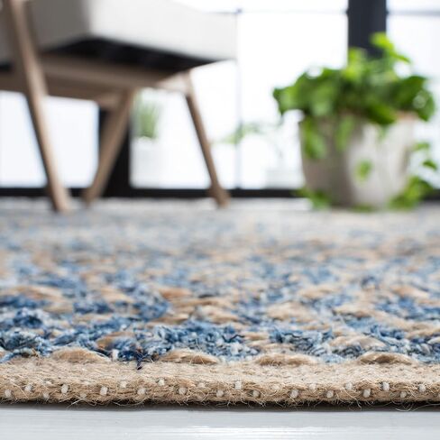 سجادة SAFAVIEH Cape Cod Collection - 2'3" x 4'، طبيعية وزرقاء، نسيج مسطح مصنوع يدويًا من الجوت الساحلي المضفر، مثالية للمناطق ذات حركة المرور العالية في المدخل، وغرفة المعيشة، وغرفة النوم (CAP351A) in Saudi Arabia