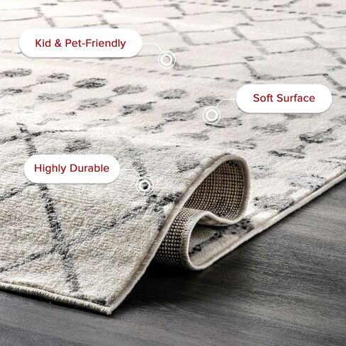 سجادة nuLOOM 2x6 Zola هندسية مغربية، رمادي، تصميم بوهيمي باهت، مقاومة للبقع، لغرفة النوم، غرفة الطعام، غرفة المعيشة، المدخل، المكتب، المطبخ، المدخل in Saudi Arabia