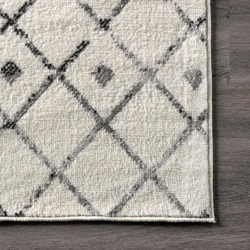 سجادة nuLOOM 2x6 Zola هندسية مغربية، رمادي، تصميم بوهيمي باهت، مقاومة للبقع، لغرفة النوم، غرفة الطعام، غرفة المعيشة، المدخل، المكتب، المطبخ، المدخل in Saudi Arabia