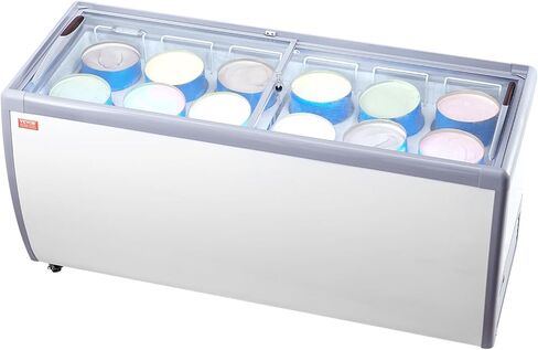 VEVOR Commercial Ice Cream Display Case, 5.4 Cu.ft Chest Freezer, Mobile Glass Top Deep Freezer, Restaurant Gelato Dipping Cabinet with 2 Wire Baskets, 2 Sliding Glass Doors, Locking Casters, White in Saudi Arabia
