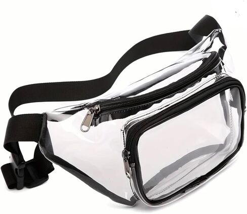 حقيبة خصر لطيفة من Clear Fanny Pack معتمدة من الكرنفال الكاريبي، حقيبة شفافة بحزام قابل للتعديل للنساء والرجال والشاطئ والحركة وحقيبة الحفلات (أسود) in Saudi Arabia