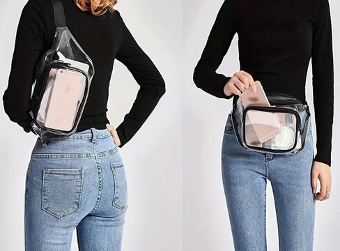 حقيبة خصر لطيفة من Clear Fanny Pack معتمدة من الكرنفال الكاريبي، حقيبة شفافة بحزام قابل للتعديل للنساء والرجال والشاطئ والحركة وحقيبة الحفلات (أسود) in Saudi Arabia