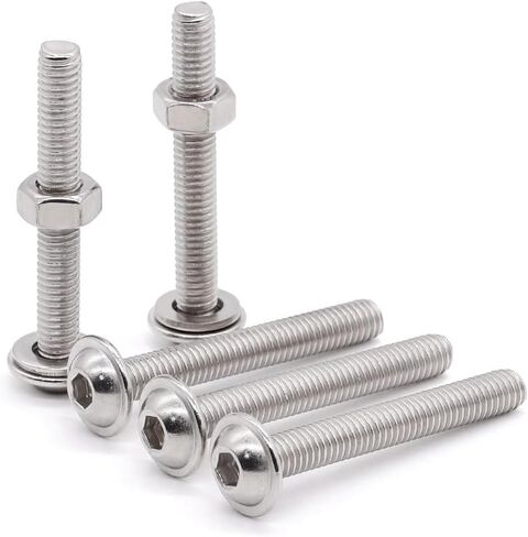 Glvaner (10 Sets) M8-1.25 x 30mm Flanged Washer Button Head Socket Cap Screws & Hex Nuts & Flat Washers, 18/8 Stainless Steel 304, Fully Threaded, Machine Coarse Thread, No Coating, Plain Finish in Saudi Arabia
