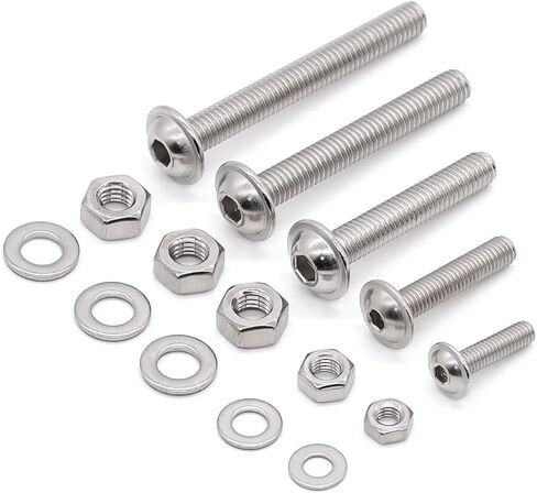 Glvaner (10 Sets) M8-1.25 x 30mm Flanged Washer Button Head Socket Cap Screws & Hex Nuts & Flat Washers, 18/8 Stainless Steel 304, Fully Threaded, Machine Coarse Thread, No Coating, Plain Finish in Saudi Arabia