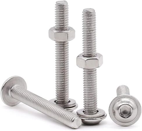 Glvaner (10 Sets) M8-1.25 x 30mm Flanged Washer Button Head Socket Cap Screws & Hex Nuts & Flat Washers, 18/8 Stainless Steel 304, Fully Threaded, Machine Coarse Thread, No Coating, Plain Finish in Saudi Arabia