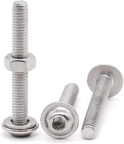 Glvaner (10 Sets) M8-1.25 x 30mm Flanged Washer Button Head Socket Cap Screws & Hex Nuts & Flat Washers, 18/8 Stainless Steel 304, Fully Threaded, Machine Coarse Thread, No Coating, Plain Finish in Saudi Arabia