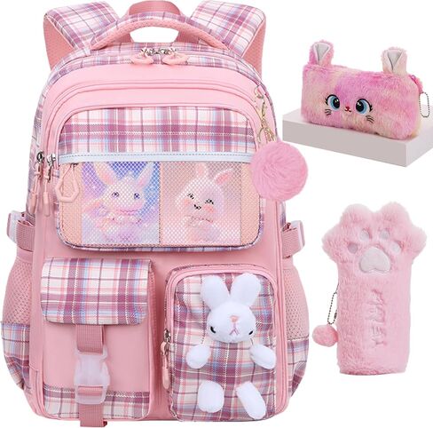 Cute Girls Backpack,Cute Rabbit Kids School Backpack for Girls with Pencil Case, Elementary School Bag for Girls 5-10 Year Old (Purple-16.5inch) in Saudi Arabia