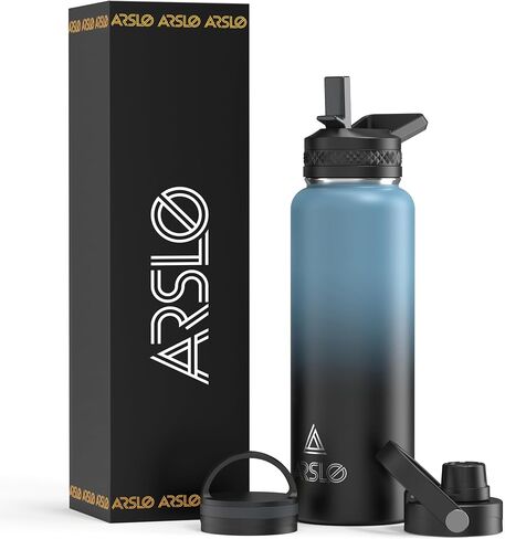 Arlso Classic Insulated Water Bottle, 40oz Stainless Steel Water Flask Bottles with Storage Sleeve 3 Lids Straw, Spout and Handle Lid, Vacuum Double Walled 40 oz Thermos Water Jug,Starry Indigo in Saudi Arabia