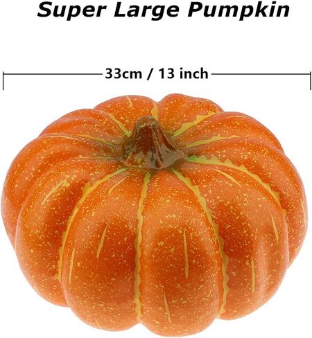 13 inch Super Large Artificial Pumpkin for Outdoor Porch Fake Big Cushaw Autumn Fall Harvest Home Garden Farmhouse Party Christmas Halloween Decoration in Saudi Arabia