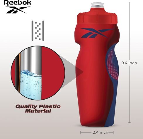 Reebok Squeeze Water Bottles With Athletic Design - Water Bottle 24 oz - Sports Water Bottle - Reusable Water Bottle For Gym, Running, Hiking etc, BPA Free (Black) in Saudi Arabia