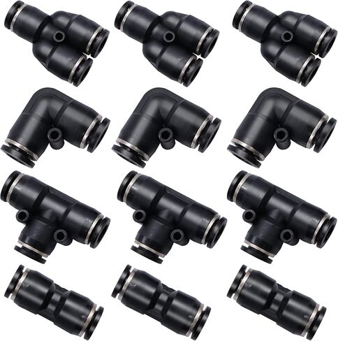 mxuteuk 12pcs 1/2 inch od Push to Connect Fittings Kit, Quick Release Pneumatic Connector Air Line Fittings, 3 y Spliters+3 Elbows+3 tee+3 Straight in Saudi Arabia
