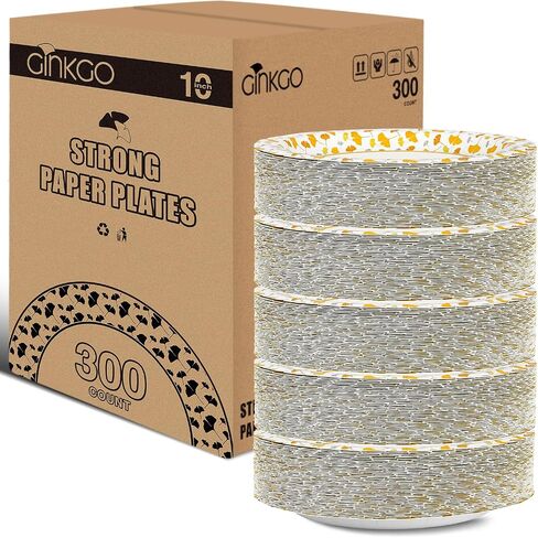 Ginkgo Paper Plates 10 Inch Bulk 100 Count, Heavy Duty Disposable Printed Plates in Saudi Arabia
