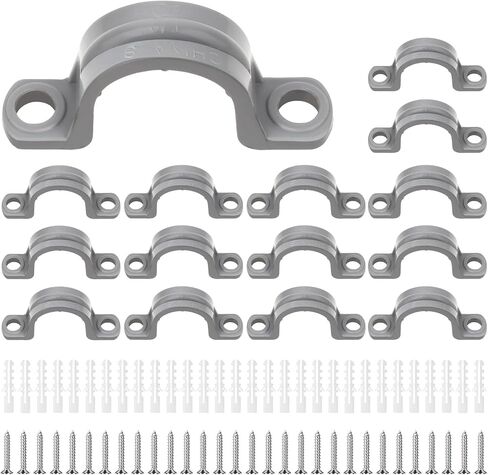15 Pcs 1/2 Inch PVC Pipe Straps, 2 Holes Conduit Pipe Clamps Plastic Pipe Supports, Conduit Clamp Pipe Mounting Bracket Clips, Plastic Conduit Strap with Screws and Expansion Tube in Saudi Arabia