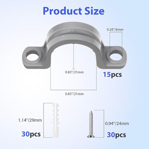 15 Pcs 1/2 Inch PVC Pipe Straps, 2 Holes Conduit Pipe Clamps Plastic Pipe Supports, Conduit Clamp Pipe Mounting Bracket Clips, Plastic Conduit Strap with Screws and Expansion Tube in Saudi Arabia