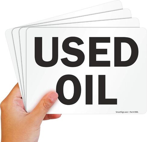 SmartSign (Pack of 4) 5 x7 inch “Used Oil" Sticker Labels, Digitally Printed, 5 mil Laminated Polyester with SuperStick Adhesive, Black and White in Saudi Arabia