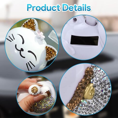 4.13×2.36×2.76in Solar Feng Shui Lucky Cat Rhinestone PVC Material Japanese Maneki Neko Waving Hand Fortune Cat for Car Interior Decoration Desktop Ornaments,Bring Good Luck Wealth (Pink) in Saudi Arabia