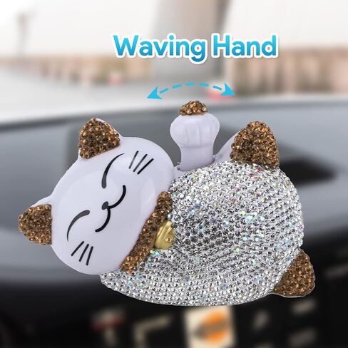 4.13×2.36×2.76in Solar Feng Shui Lucky Cat Rhinestone PVC Material Japanese Maneki Neko Waving Hand Fortune Cat for Car Interior Decoration Desktop Ornaments,Bring Good Luck Wealth (Pink) in Saudi Arabia