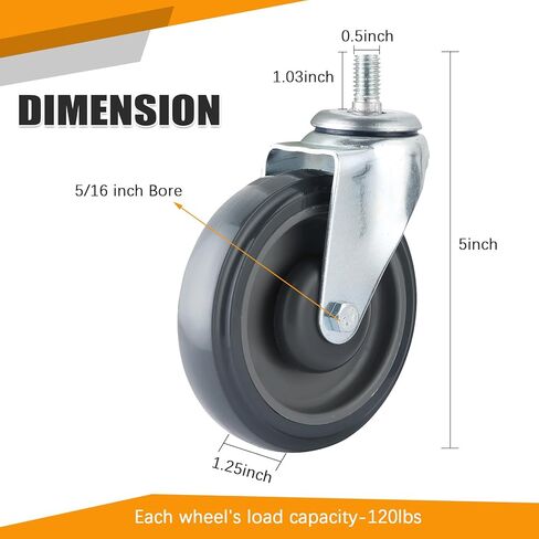 عجلة عربة التسوق مع قفل مزدوج، 8 عجلات مقاس 5 بوصات لعربة التسوق، عجلة عربة التسوق مزودة بمسامير مثالية لمتجر البيع بالتجزئة in Kuwait