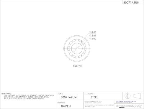 Timken 72487 محمل أسطواني مدبب، كوب واحد، تسامح قياسي، قطر خارجي مستقيم، فولاذ، بوصة، القطر الخارجي 4.8750 بوصة، عرض 1.0000 بوصة in Saudi Arabia