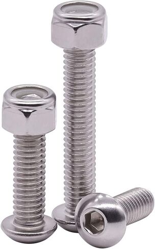 5/16-18 x 1" (12 Sets) Stainless Steel Button Head Socket Cap Screws with Hex Locknuts with Nylon Insert, Stainless Steel 304 (18-8), Full Thread, Allen Hex Drive in Saudi Arabia