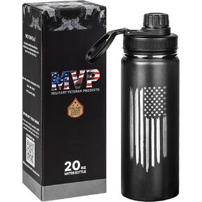 Military Gift Shop 20oz USMC Water Bottle - Marine Corps Double Wall Vacuum Insulated Stainless Steel Great for PT and Outdoor Sports Like Hiking Camping and Cycling-OFFICIALLY LICENSED