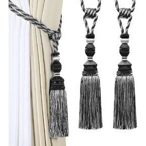 Fenghuangwu 2Pcs Curtain Tiebacks Tassel Tie-Backs, Elegant Curtain Tie Backs Holdbacks for Decor-Beige