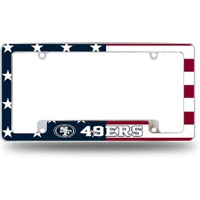 Rico Industries NFL Football San Francisco 49ers Patriotic 12" x 6" Chrome All Over Automotive License Plate Frame for Car/Truck/SUV