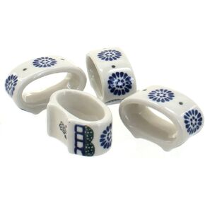 Blue Rose Polish Pottery Hummingbird Napkin Ring Set